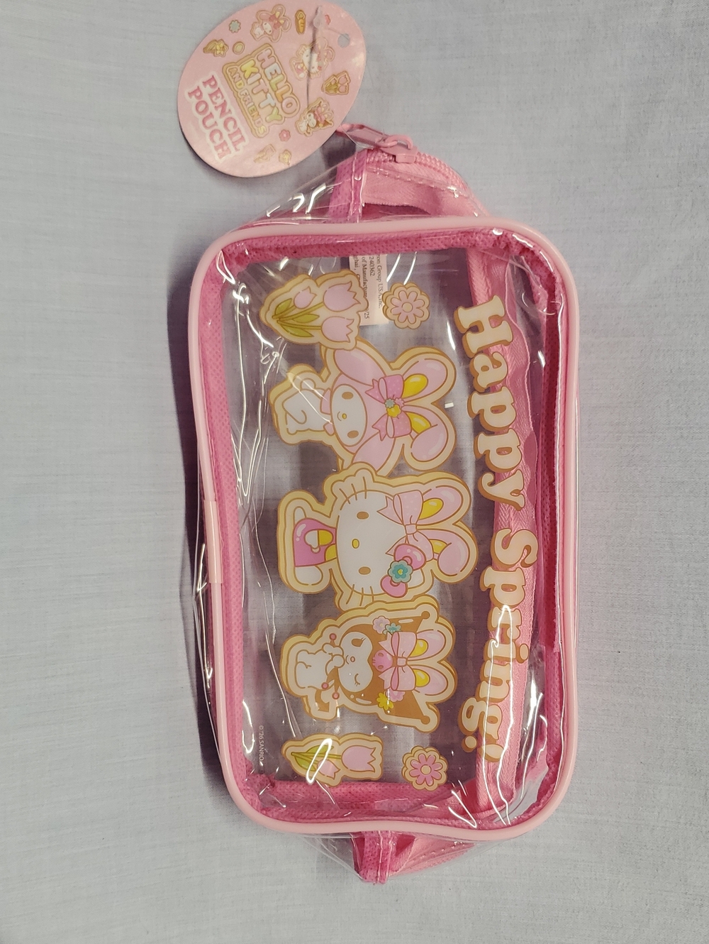 Hello Kitty Pink Clear Kids Pencil Pouch with Happy Spring